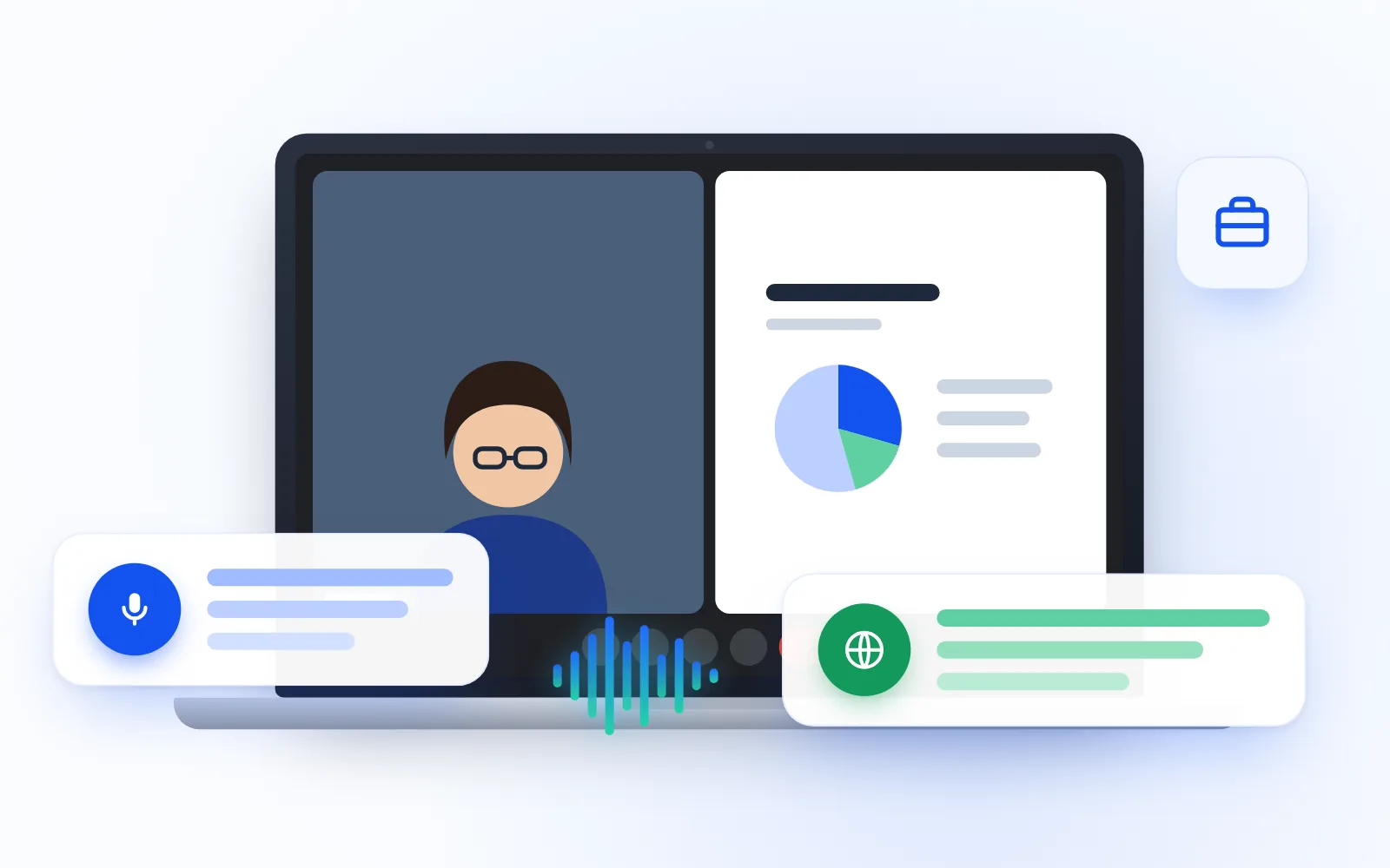 Ilustración de una reunión de Microsoft Teams en el navegador con subtítulos traducidos en directo sobre la llamada