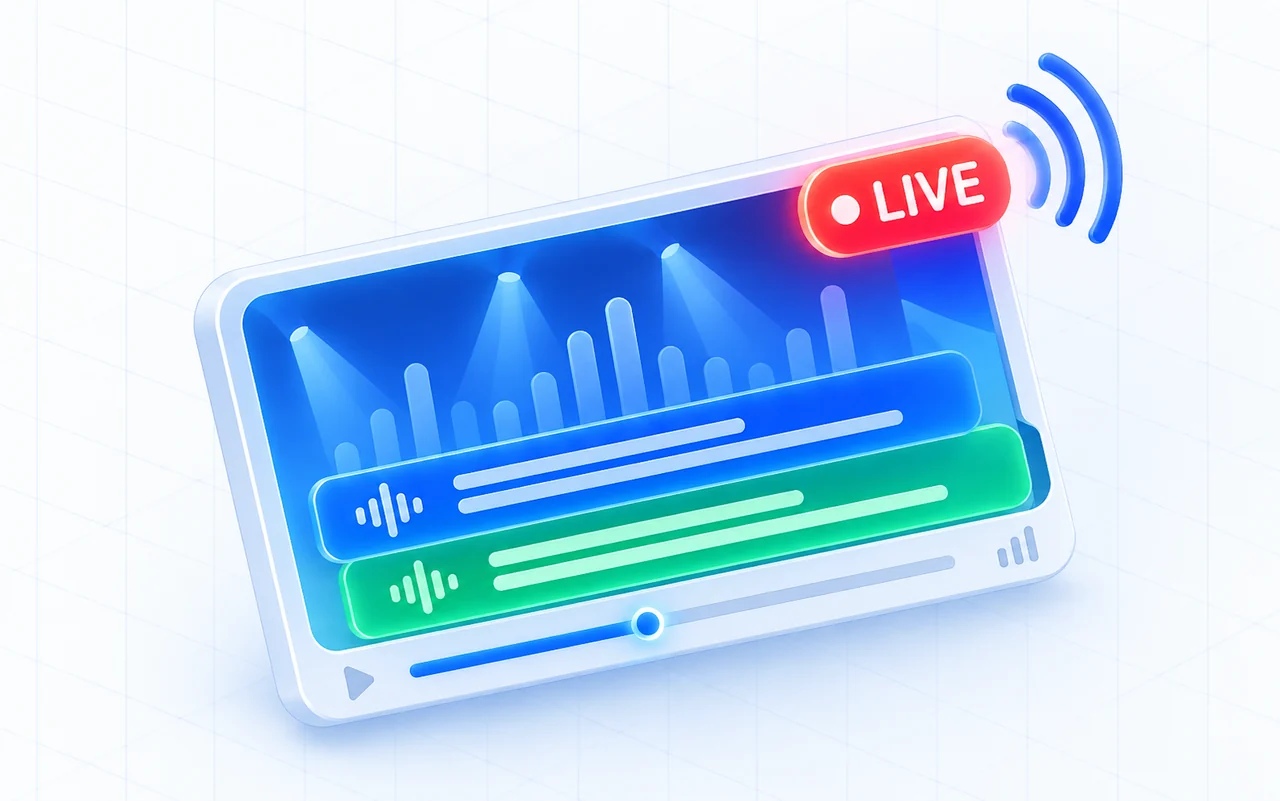 Illustration of a live YouTube stream becoming original and translated captions