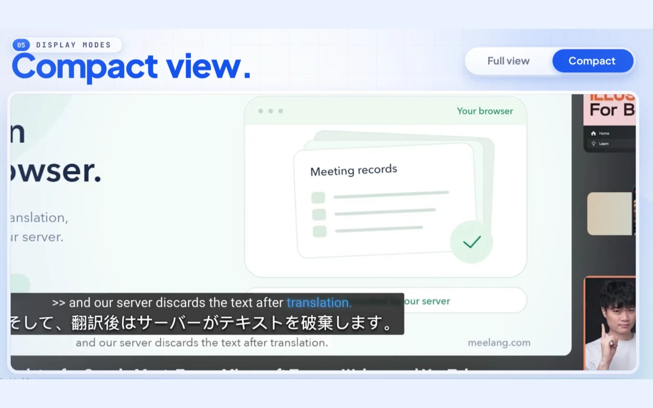 MeeLang compact view displaying bilingual live captions